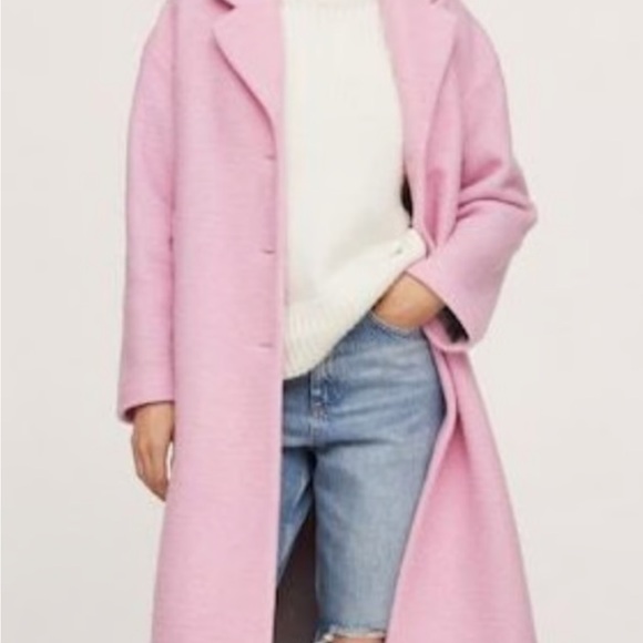 MNG Mango Wool Blend Pink Coat Longline Oversized - Picture 3 of 4